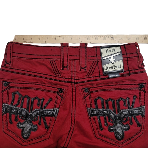 Rare Mens Rock Revival Collectors Edition Kenley Red Denim Shorts Size 32 - Picture 8 of 10